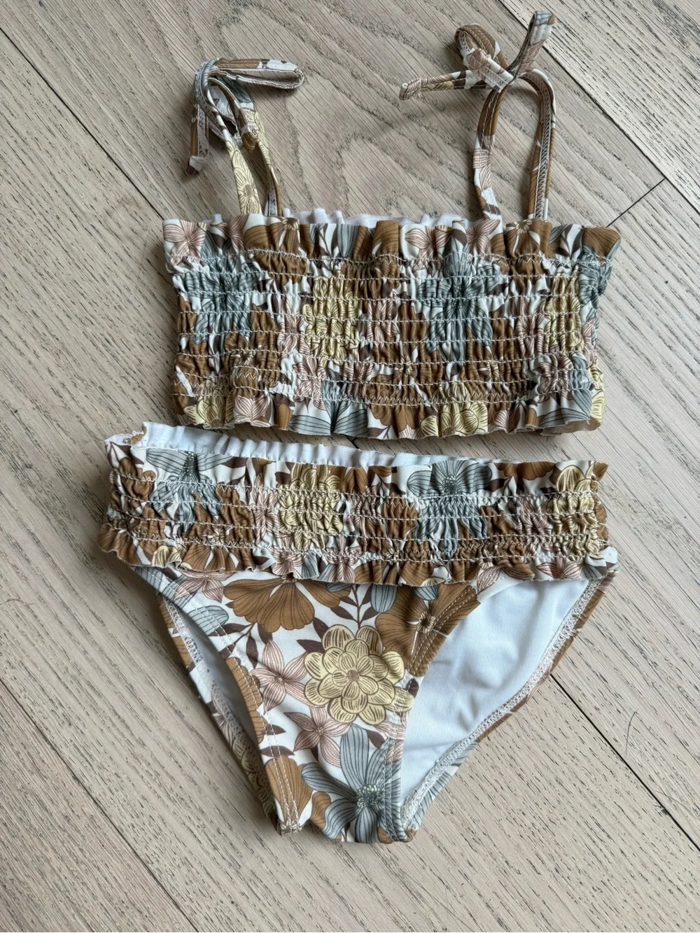Rylee + Cru Kids Floral Smocked Two-Piece Swimsuit in Brown